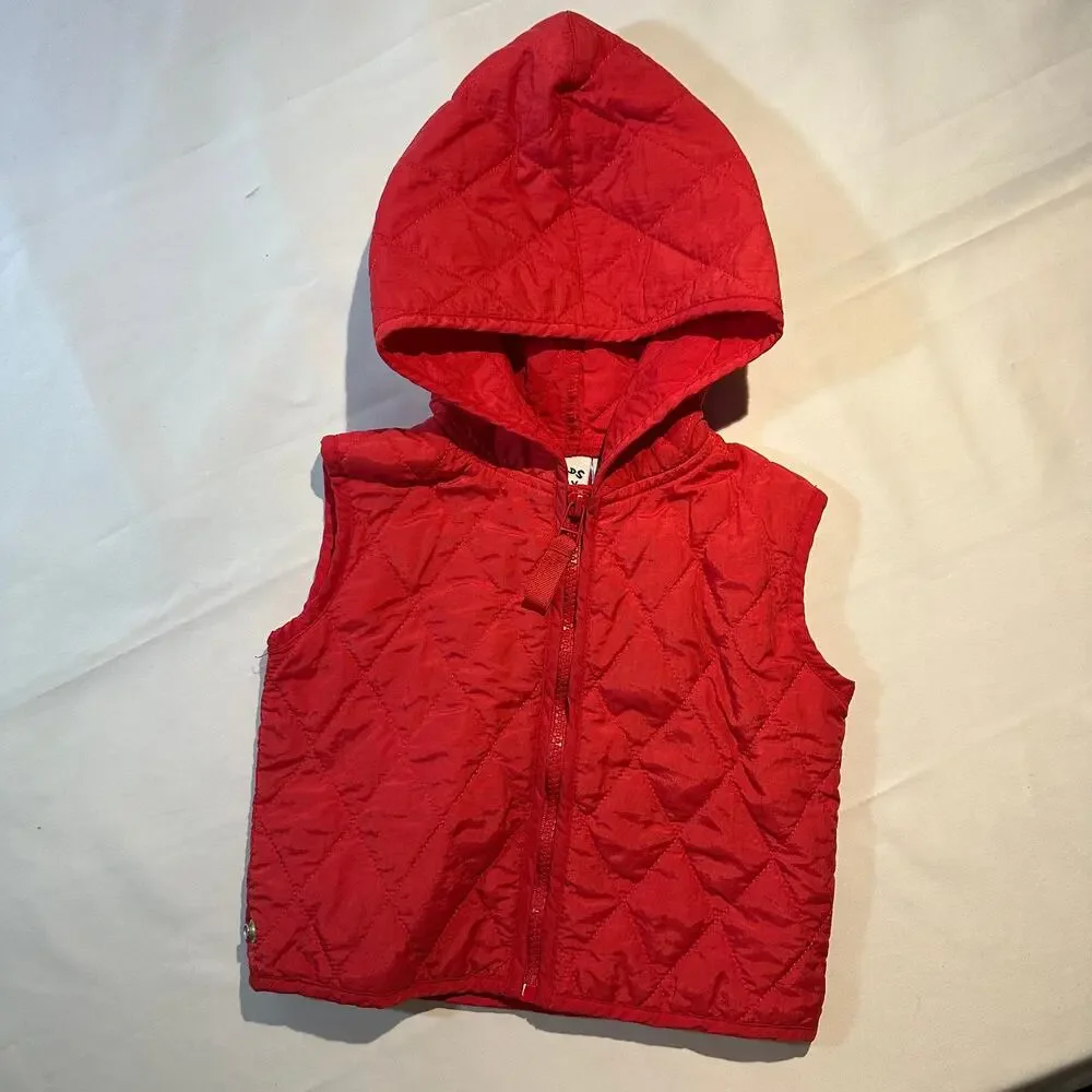 Vintage Kids Play Red Quilted Hooded Vest Gender Neutral Sz 12 mo